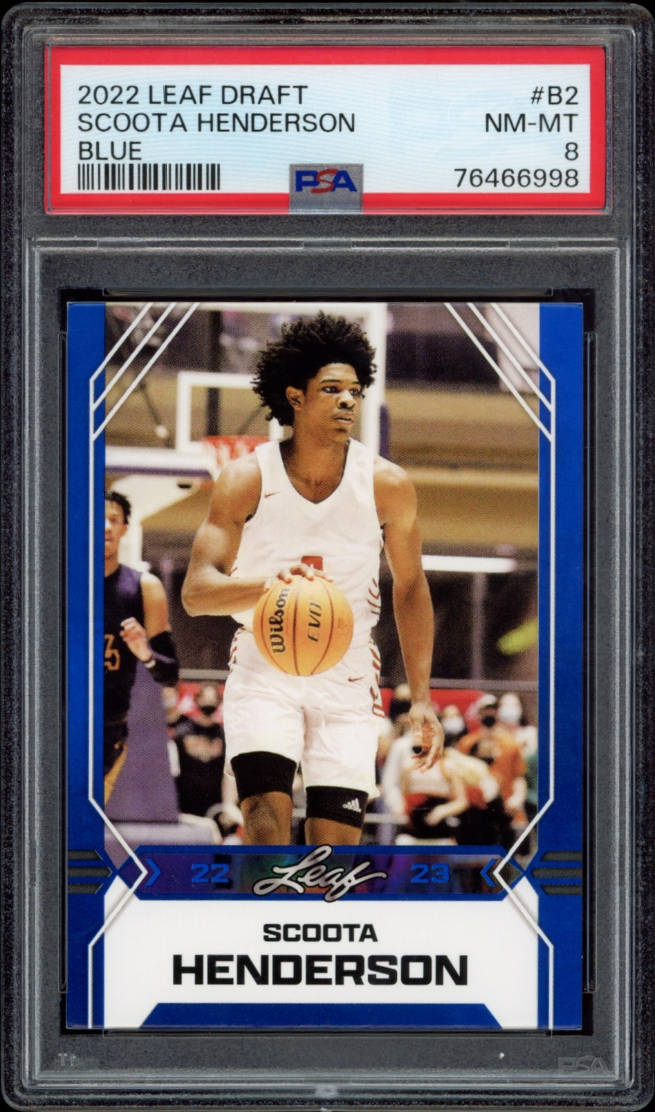 2022 Leaf Draft Scooter Henderson basketball card in NM-MT 8 condition with autograph.