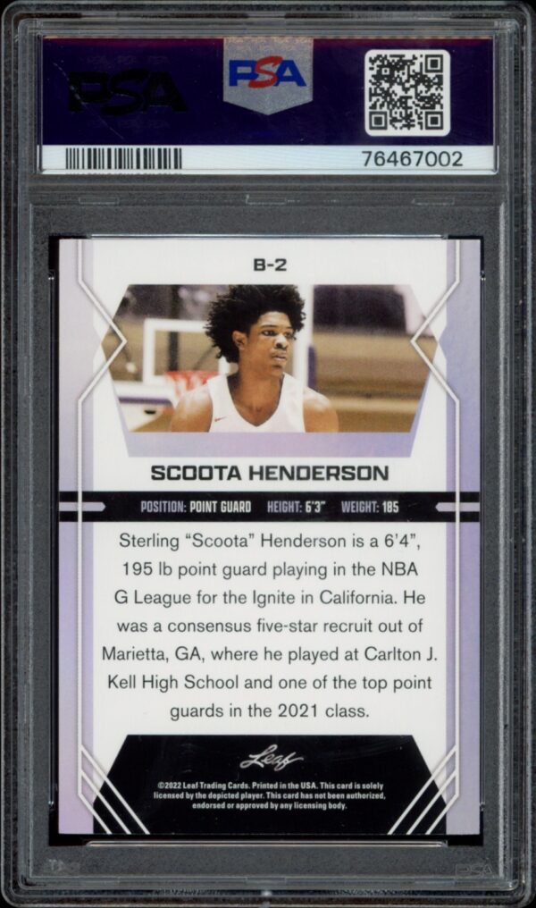 PSA-graded Scoota Henderson NBA G League basketball card in protective casing.