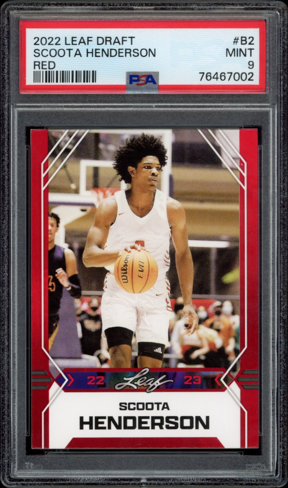 Scoota Hendersons 2022 Leaf Draft Red #B-2 basketball card, graded MINT 9 by PSA.
