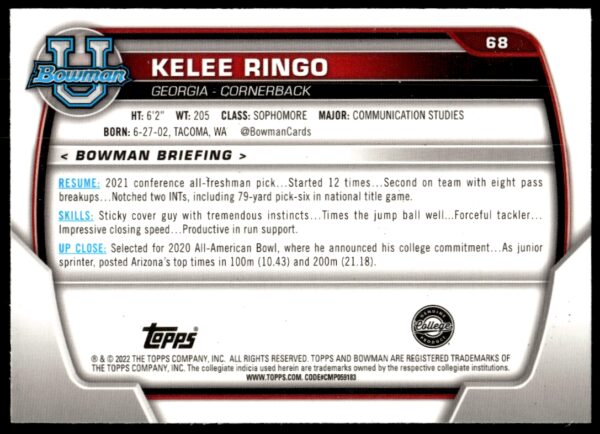 2022 Bowman University Chrome Kelee Ringo #68 (Back)