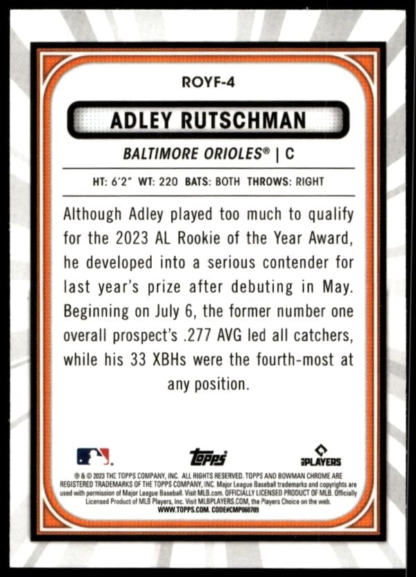 2023 Bowman Adley Rutschman Rookie of the Year Favorites #ROYF-4 (Back)