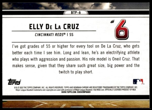 2023 Bowman Chrome Elly De La Cruz Scouts Top 100 #BTP-6 (Back)