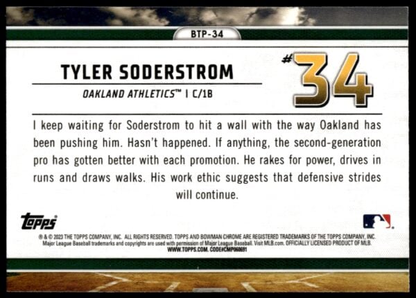 2023 Bowman Tyler Soderstrom Bowman Scouts Top 100 #BTP-34 (Back)