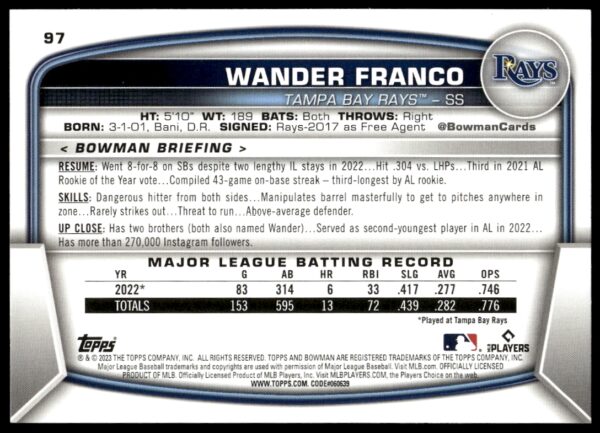 2023 Bowman Wander Franco #97 (Back)