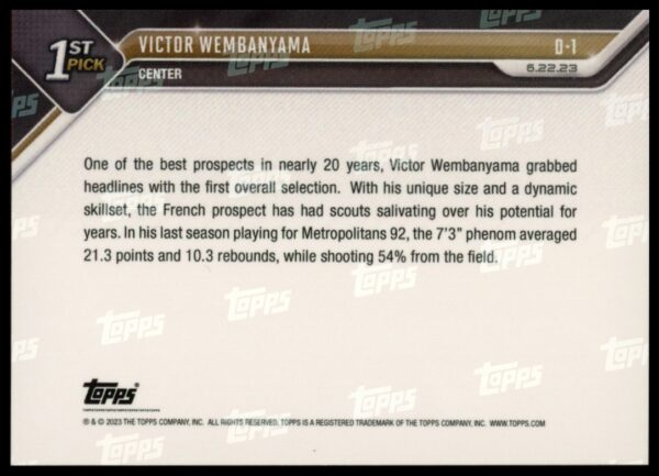 2023 Topps NOW Victor Wembanyama #D-1 (Back)