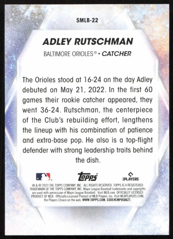 2023 Topps Series 1 Adley Rutschman Stars of MLB #SMLB-22 (Back)