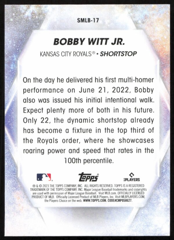 2023 Topps Series 1 Bobby Witt Jr. Stars of MLB #SMLB-17 (Back)