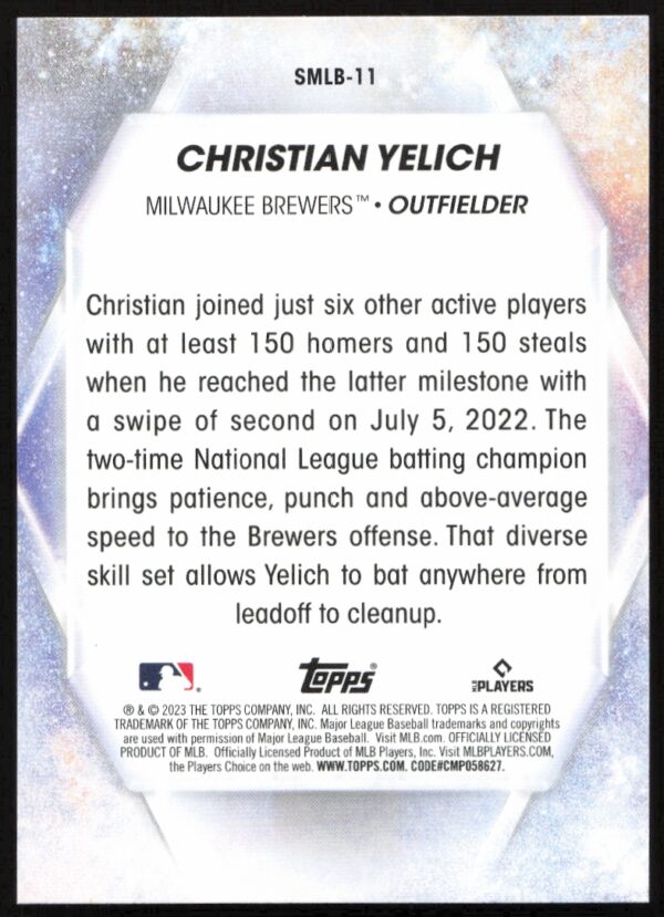 2023 Topps Series 1 Christian Yelich Stars of MLB #SMLB-11 (Back)