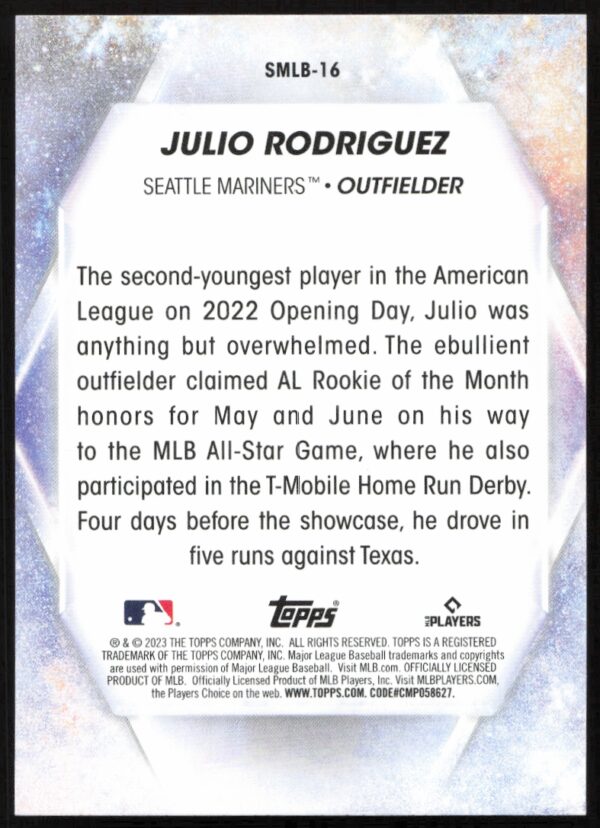 2023 Topps Series 1 Julio Rodriguez Stars of MLB #SMLB-16 (Back)