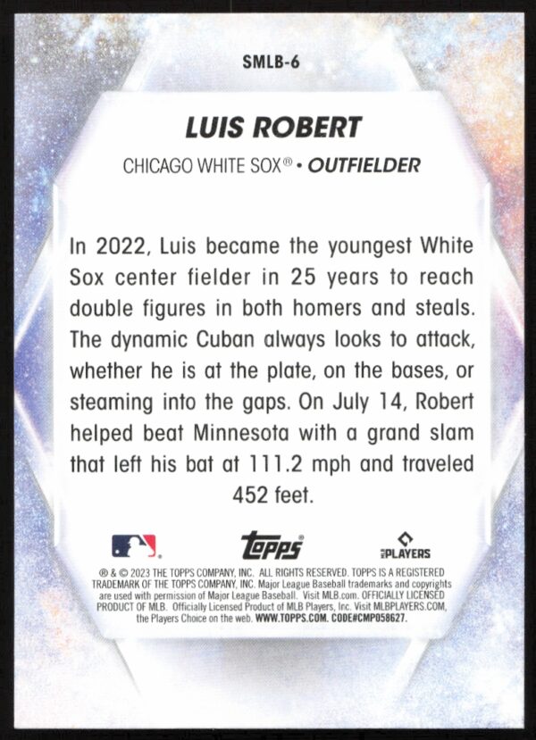 2023 Topps Series 1 Luis Robert Stars of MLB #SMLB-6 (Back)