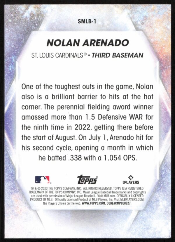 2023 Topps Series 1 Nolan Arenado Stars of MLB #SMLB-1 (Back)