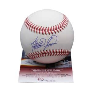 Domingo German signed baseball with JSA authentication and red stitching.