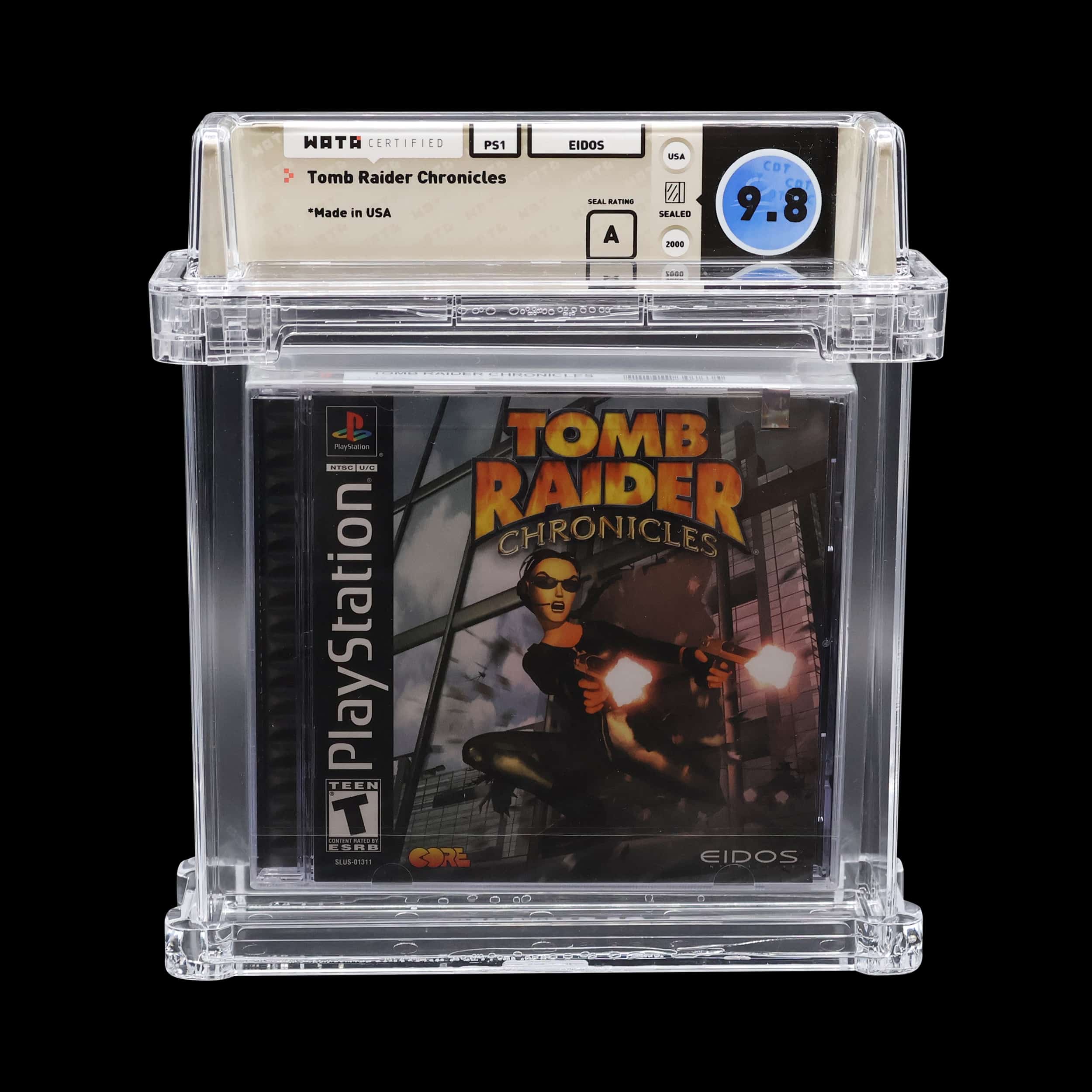 Mint condition Tomb Raider Chronicles for PlayStation 1, graded 9.8 by WATA.