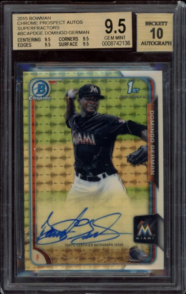 Miami Marlins Pitcher 2016 Bowman Chrome Autograph BGS 9.5 Gem Mint.