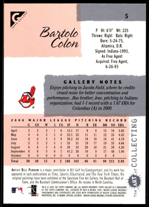 2001 Topps Gallery Bartolo Colon #5 (Back)