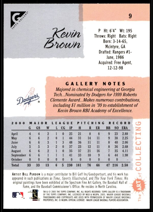 2001 Topps Gallery Kevin Brown #9 (Back)