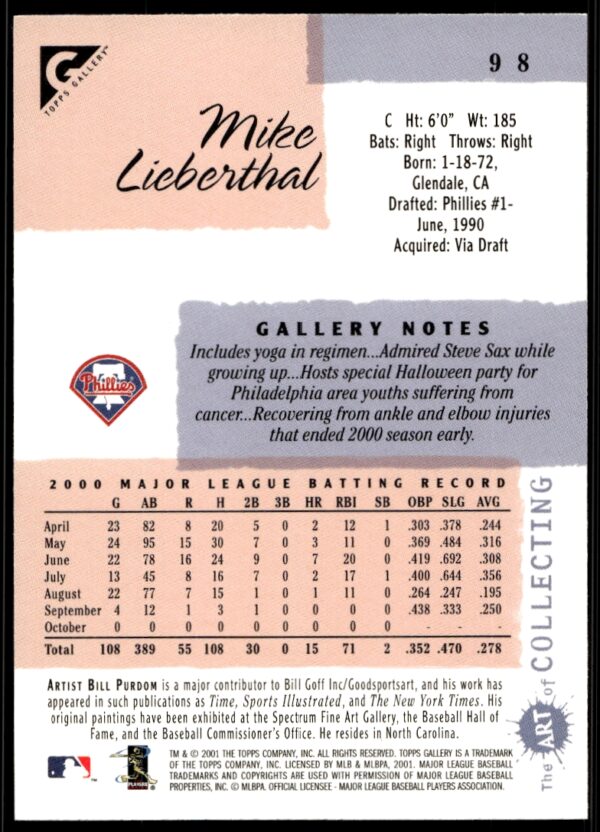 2001 Topps Gallery Mike Lieberthal #98 (Back)