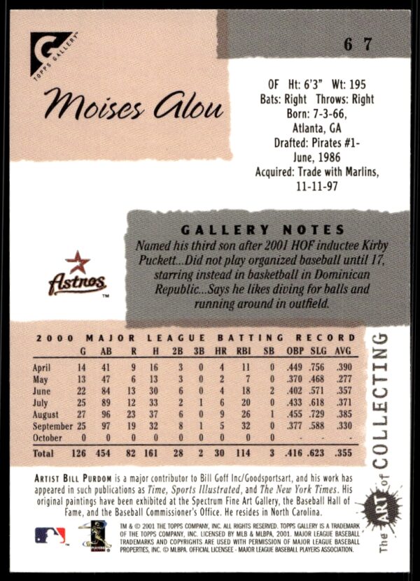 2001 Topps Gallery Moises Alou #67 (Back)