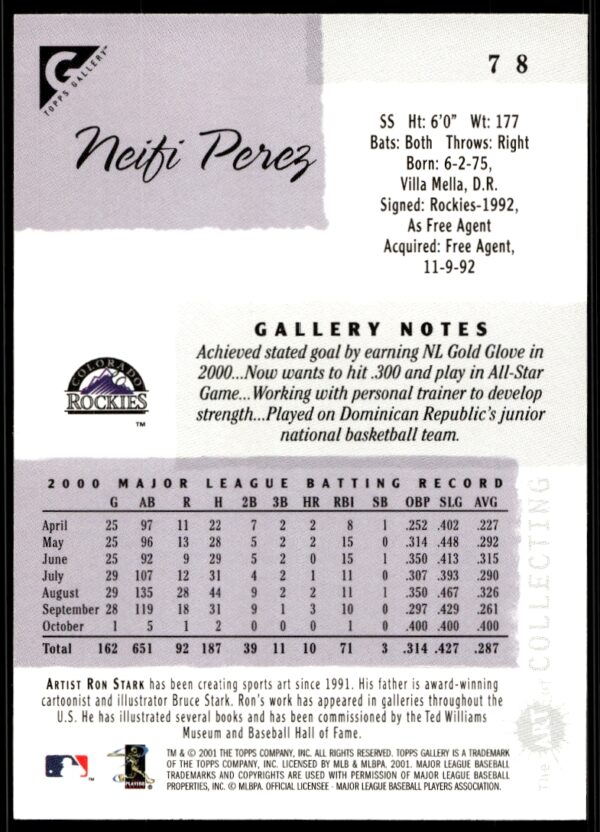 2001 Topps Gallery Neifi Perez #78 (Back)