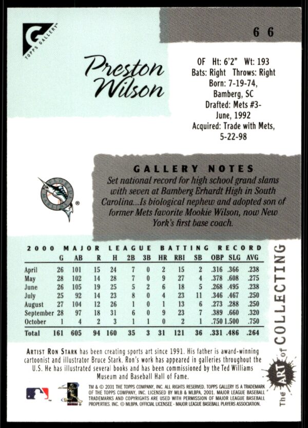 2001 Topps Gallery Preston Wilson #66 (Back)