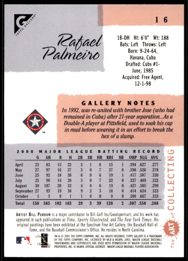 2001 Topps Gallery Rafael Palmeiro #16 (Back)