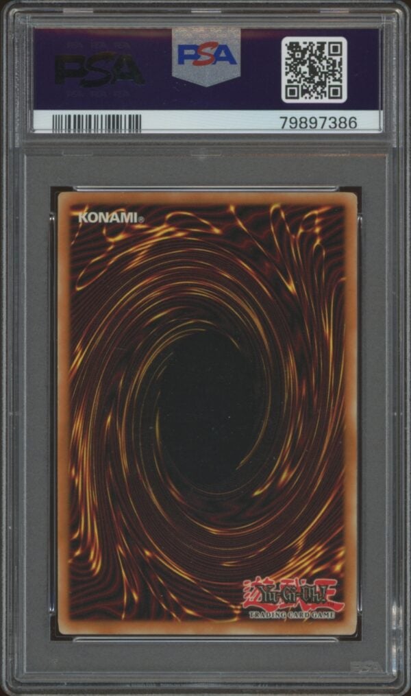 PSA-graded 2002 Yu-Gi-Oh! Thousand Dragon card in protective case, back view.