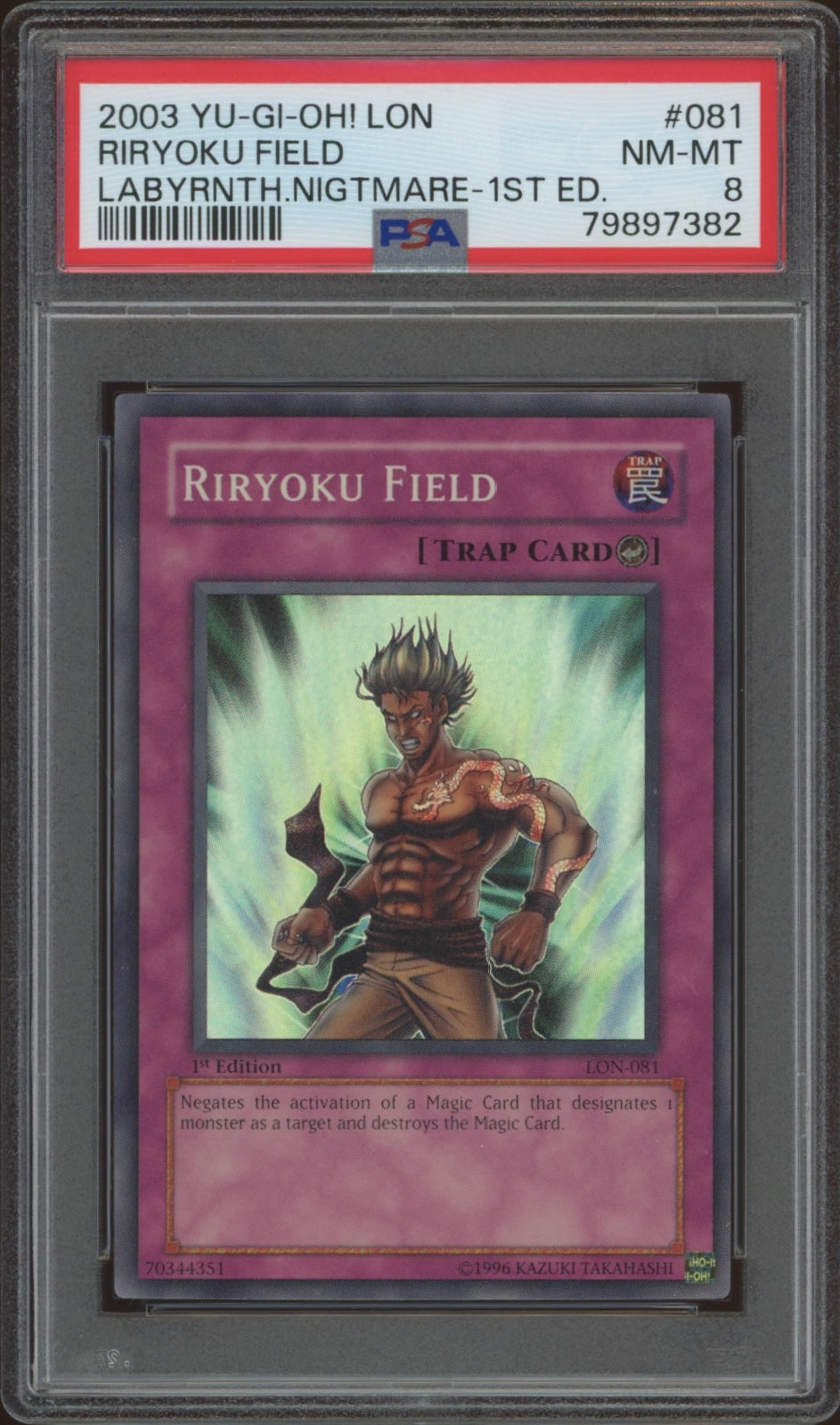 PSA-graded Riryoku Field Yu-Gi-Oh! Trap Card from 2003 Labyrinth of Nightmare set.