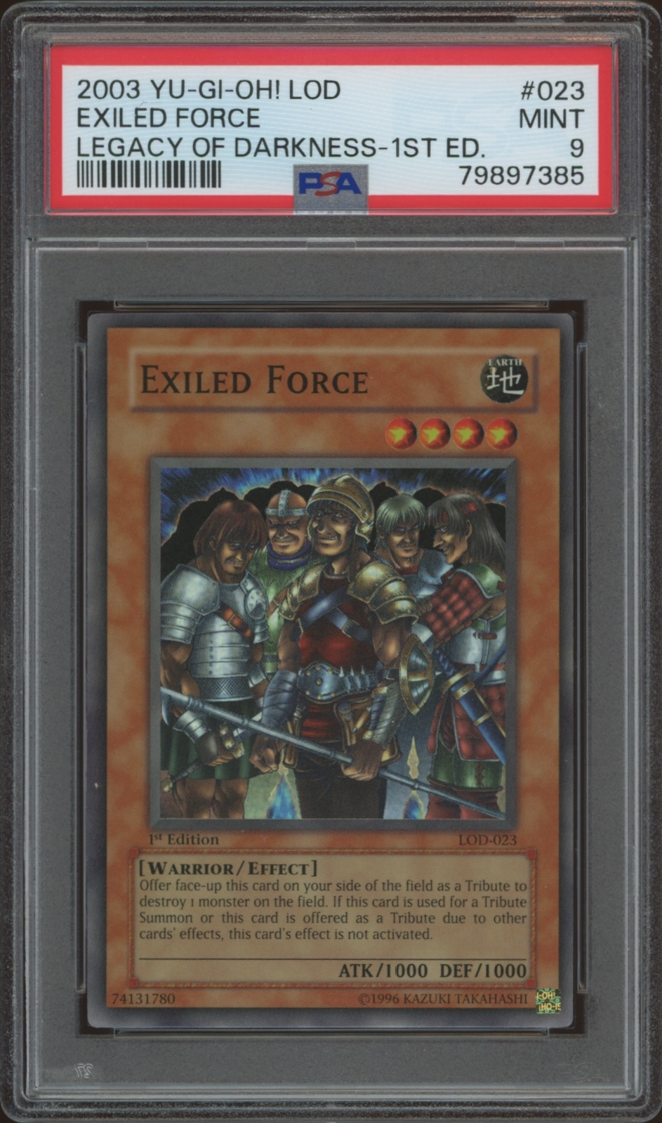 PSA 9 graded 2003 Yu-Gi-Oh! Exiled Force card from Legacy of Darkness series.