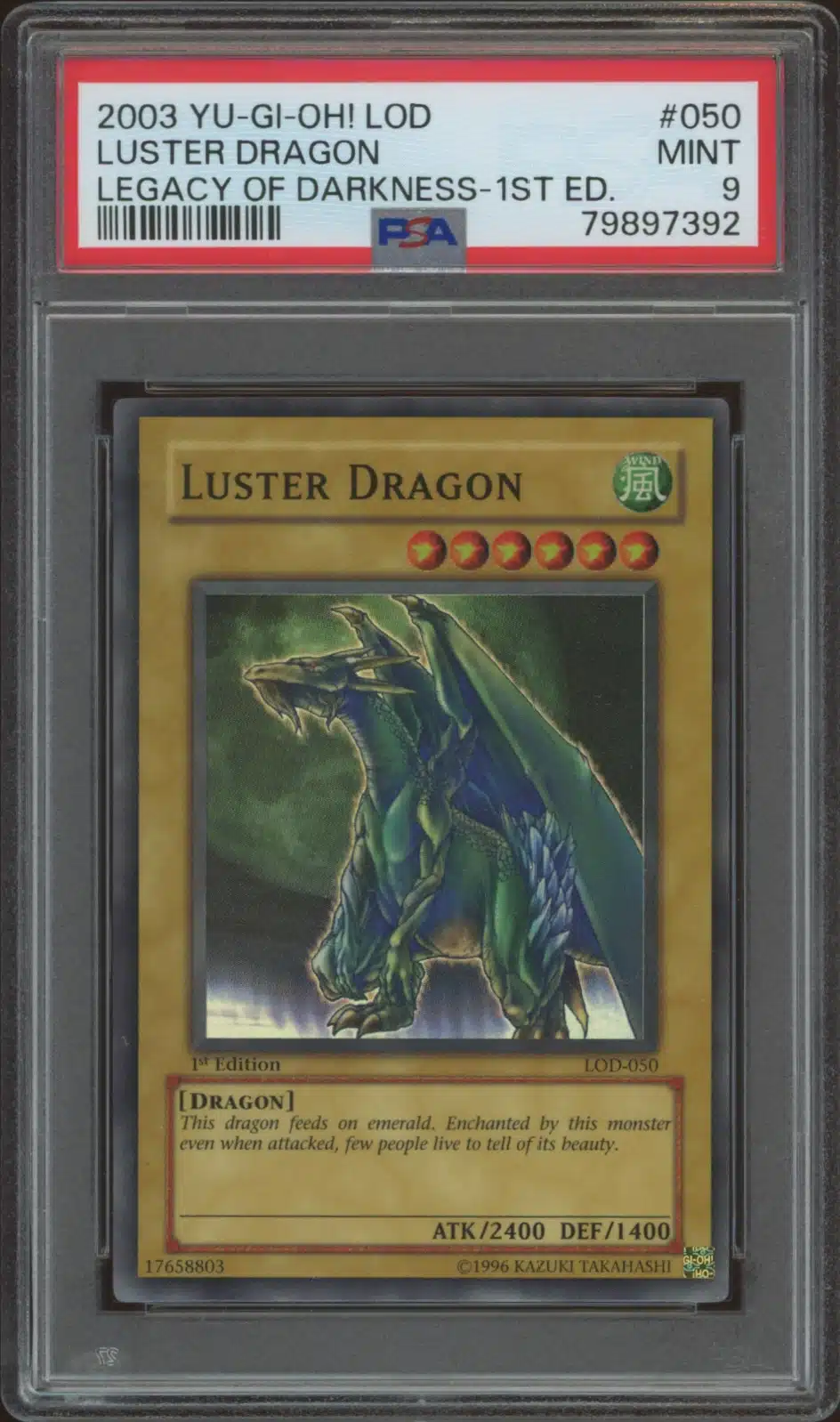 2003 Yu-Gi-Oh! Legacy of Darkness (1st Edition) Luster Dragon #LOD-050 (PSA 9) (Front)