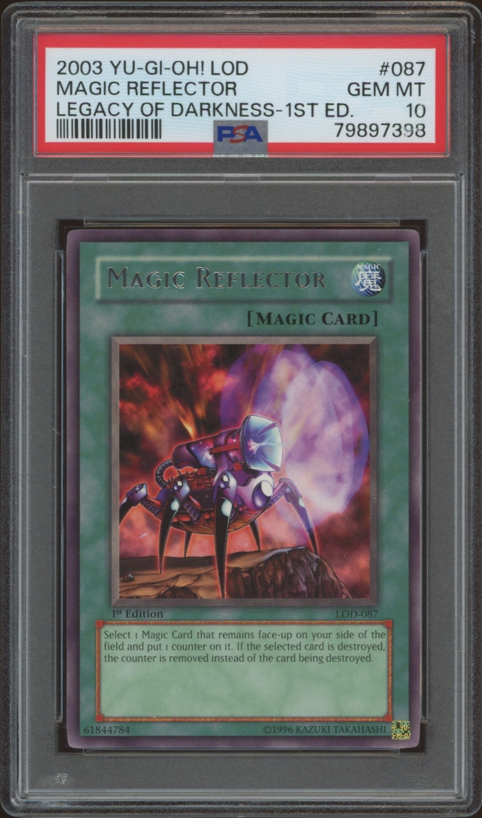 2003 Yu-Gi-Oh! 1st Edition Magic Reflector card in pristine condition, graded PSA 10.