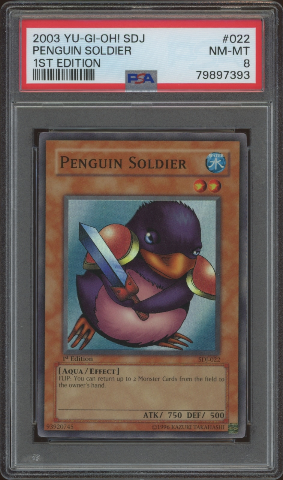 PSA-graded Yu-Gi-Oh! Penguin Soldier trading card from 2003 Joey Starter Deck.
