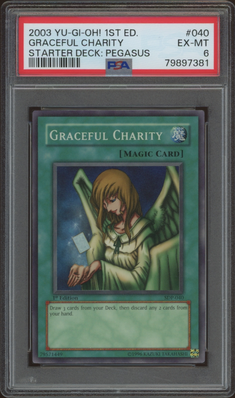 2003 Yu-Gi-Oh! Graceful Charity card, Starter Deck: Pegasus, 1st Edition, graded EX-MT 6.