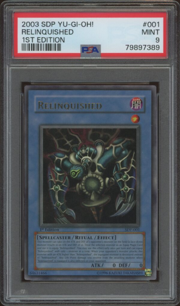 PSA 9 graded 2003 Yu-Gi-Oh! 1st Edition Relinquished card from Starter Deck: Pegasus.