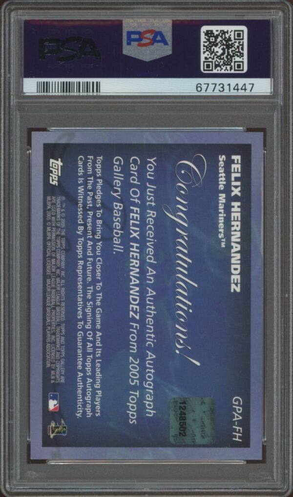 PSA-graded Felix Hernandez Autographed Topps Card commemorating 2012 perfect game.