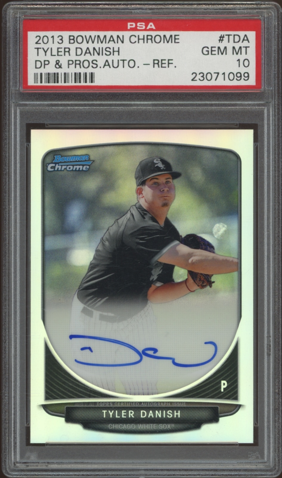 2013 Bowman Chrome card featuring baseball player Tyler Danishs autograph, graded GEM MT 10 by PSA.