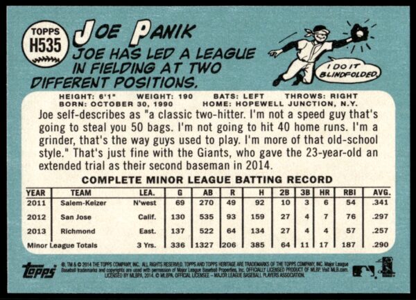 2014 Topps Heritage High Number Joe Panik #H535 (Back)