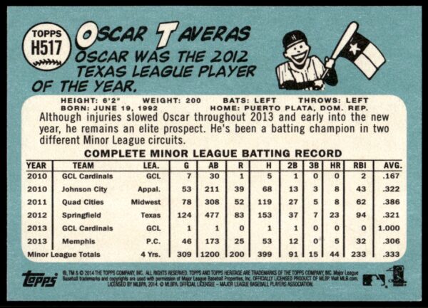 2014 Topps Heritage High Number Oscar Taveras #H517 (Back)