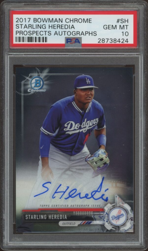 Starling Heredias signed 2017 Bowman Chrome Dodgers card, Gem Mint 10 grade.