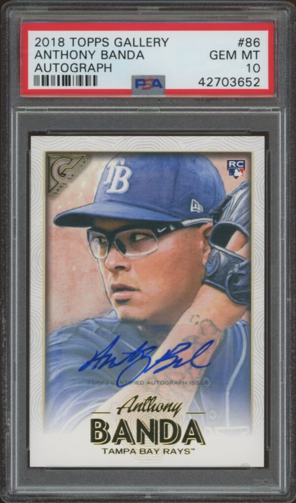 PSA 10 graded 2018 Topps Gallery Autograph card of Tampa Bay Rays player Anthony Banda.