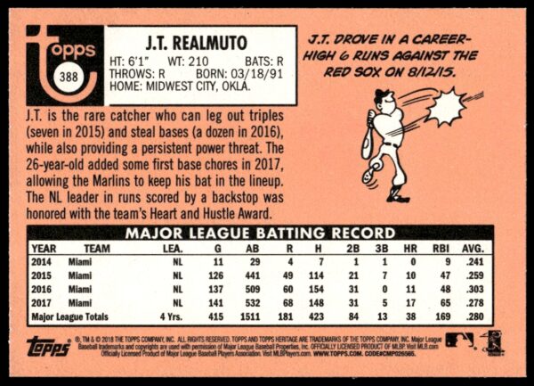 2018 Topps Heritage J.T. Realmuto #388 (Back)