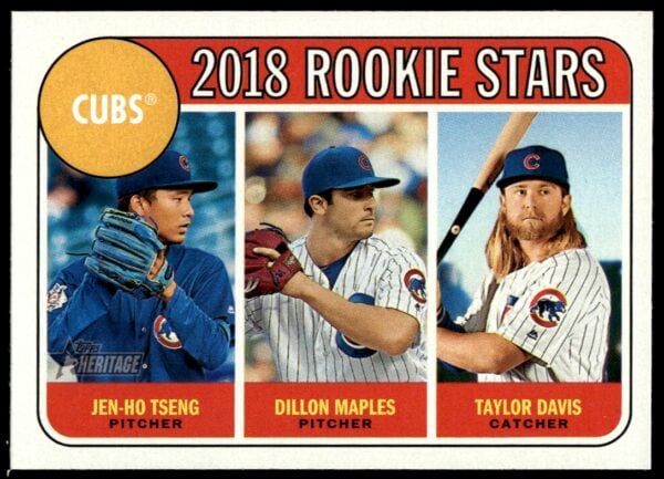 2018 Topps Heritage Jen-Ho Tseng / Dillon Maples / Taylor Davis PR50 #297 (Front)