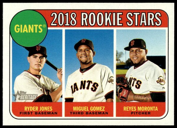 2018 Topps Heritage Ryder Jones / Reyes Moronta / Miguel Gomez RC #16 (Front)