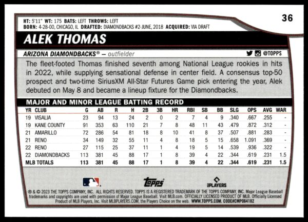 2023 Topps Big League Alek Thomas #36 (Back)