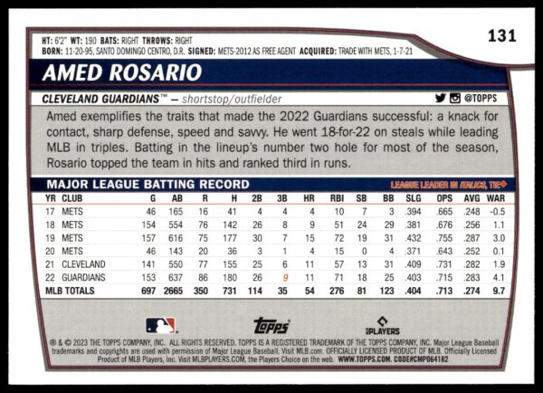 2023 Topps Big League Amed Rosario #131 (Back)