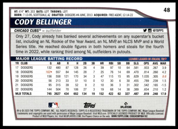 2023 Topps Big League Cody Bellinger #48 (Back)