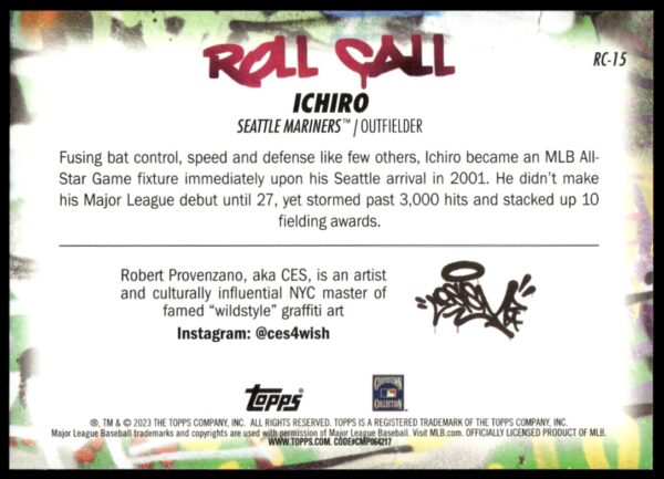 2023 Topps Big League Ichiro Roll Call Wildstyle Edition #RC-15 (Back)