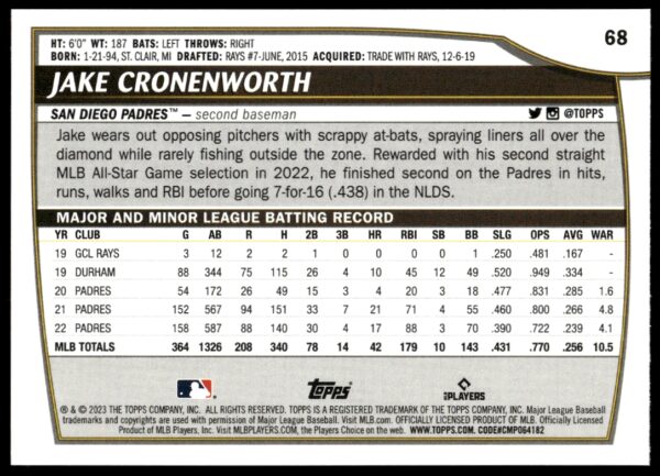 2023 Topps Big League Jake Cronenworth #68 (Back)