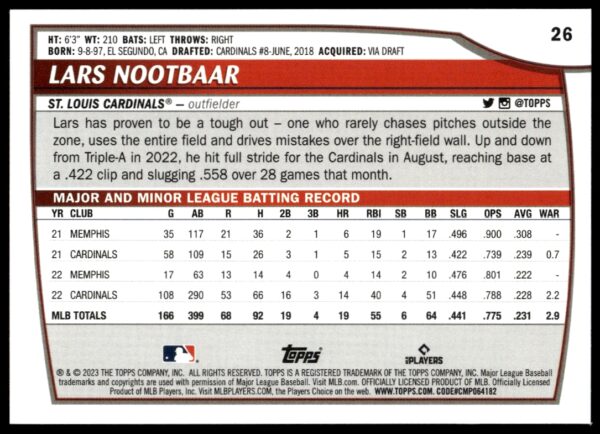 2023 Topps Big League Lars Nootbaar #26 (Back)