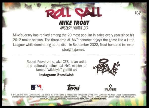 2023 Topps Big League Mike Trout Roll Call Wildstyle Edition #RC-2 (Back)