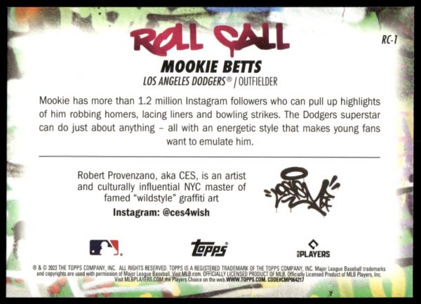 2023 Topps Big League Mookie Betts Roll Call Wildstyle Edition #RC-1 (Back)